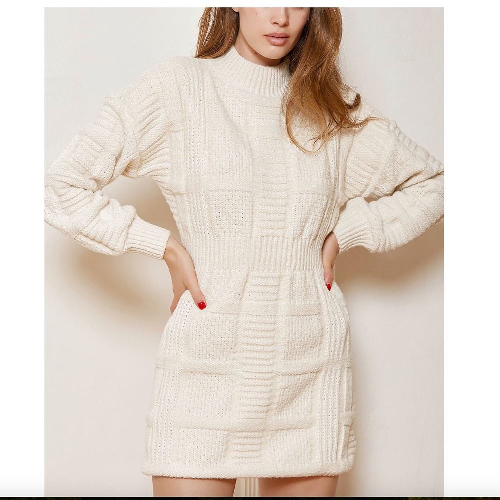 Patchwork It Cream Cable Knit Cutout Sweater Dres… - image 4